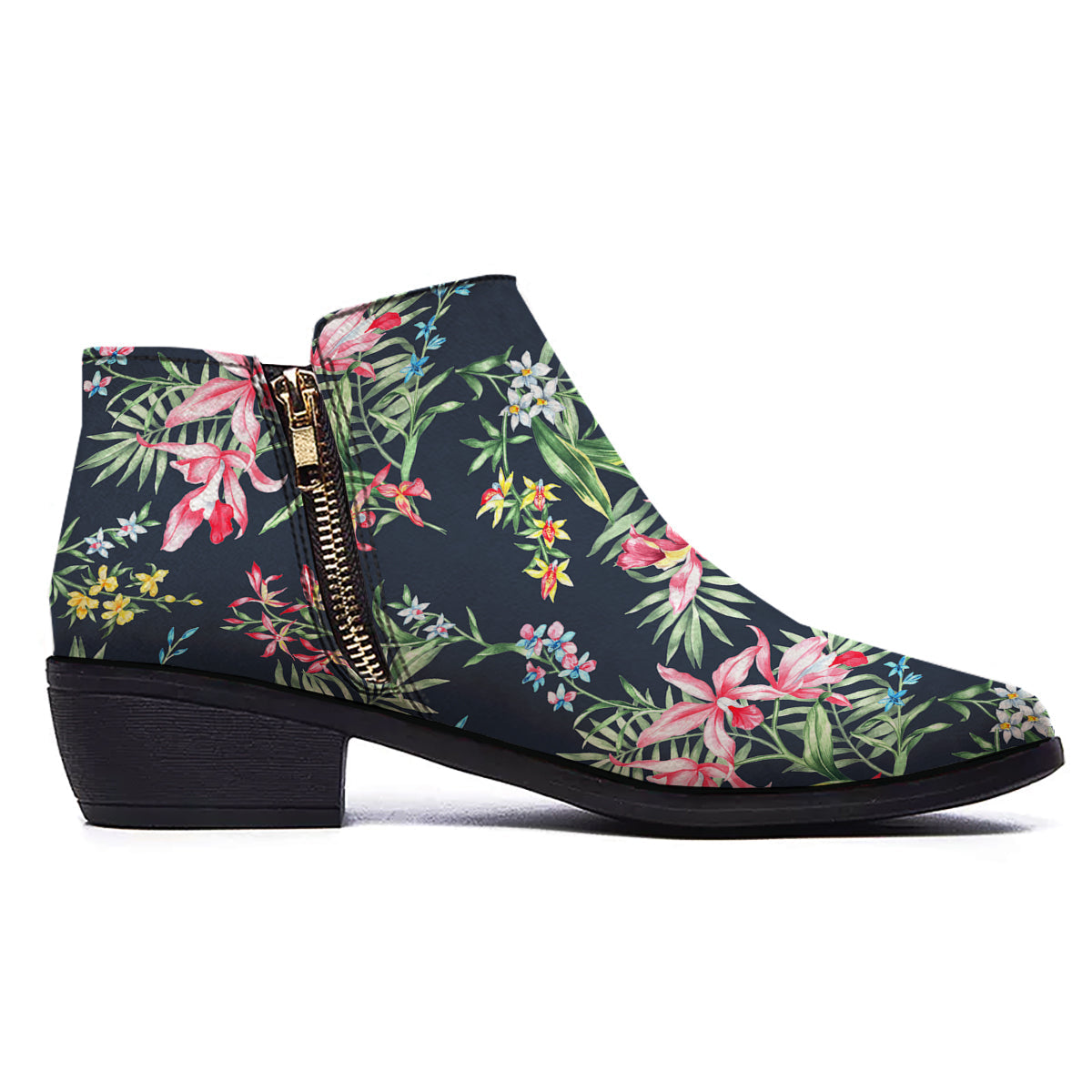 Flower Orchid Watercolor Print Pattern Ankle Boots-grizzshop
