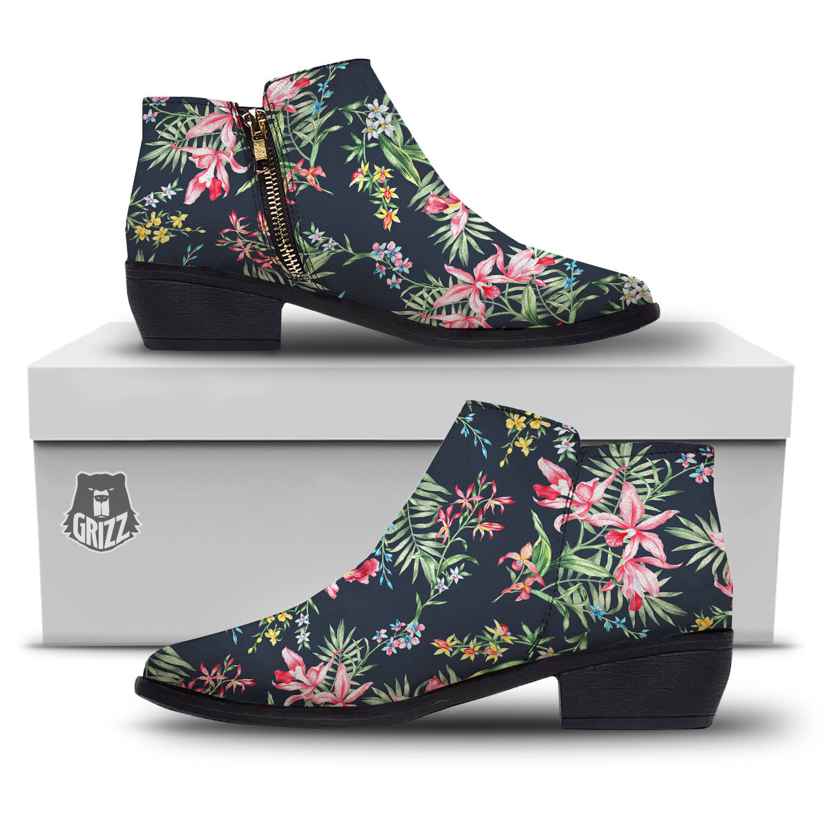 Flower Orchid Watercolor Print Pattern Ankle Boots-grizzshop