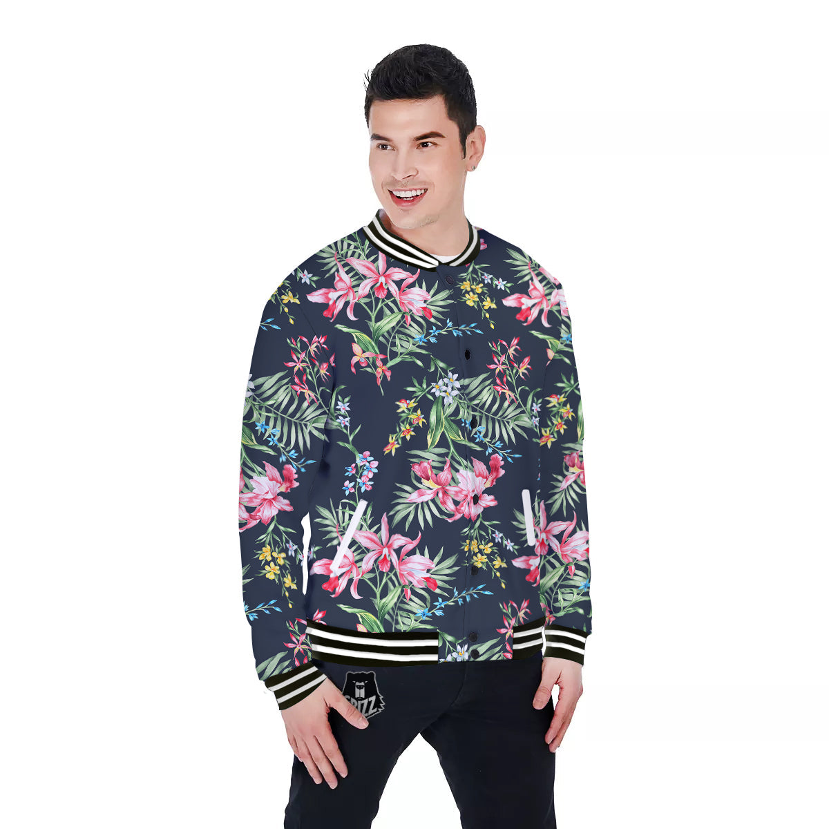 Flower Orchid Watercolor Print Pattern Baseball Jacket-grizzshop