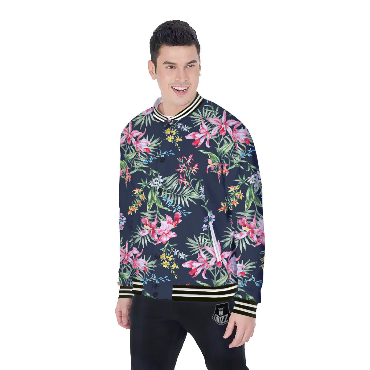Flower Orchid Watercolor Print Pattern Baseball Jacket-grizzshop
