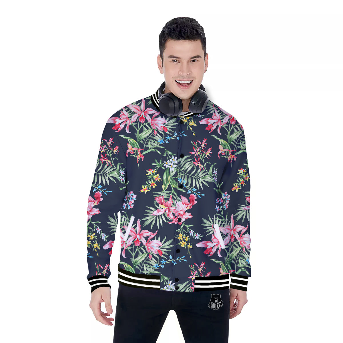 Flower Orchid Watercolor Print Pattern Baseball Jacket-grizzshop