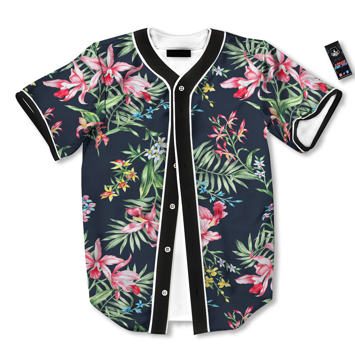 Flower Orchid Watercolor Print Pattern Baseball Jersey-grizzshop