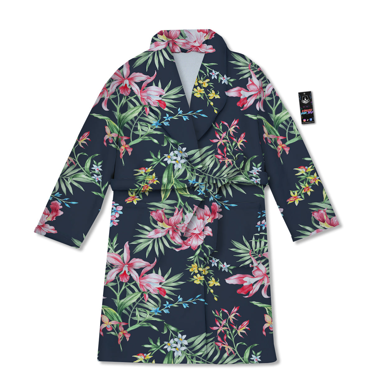 Flower Orchid Watercolor Print Pattern Bathrobe-grizzshop