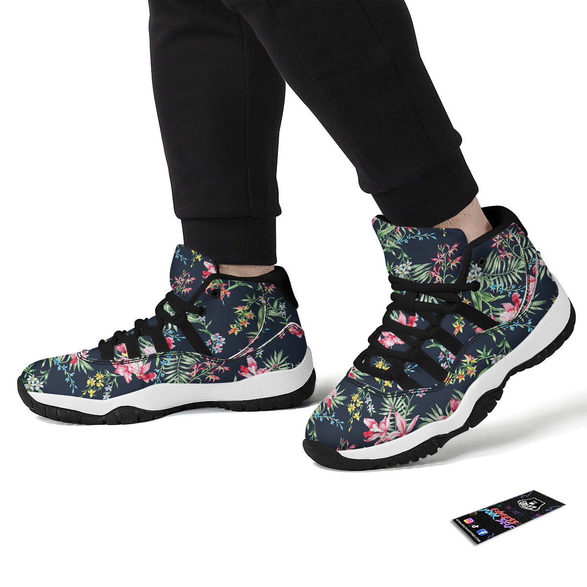 Flower Orchid Watercolor Print Pattern Black Bball Shoes-grizzshop