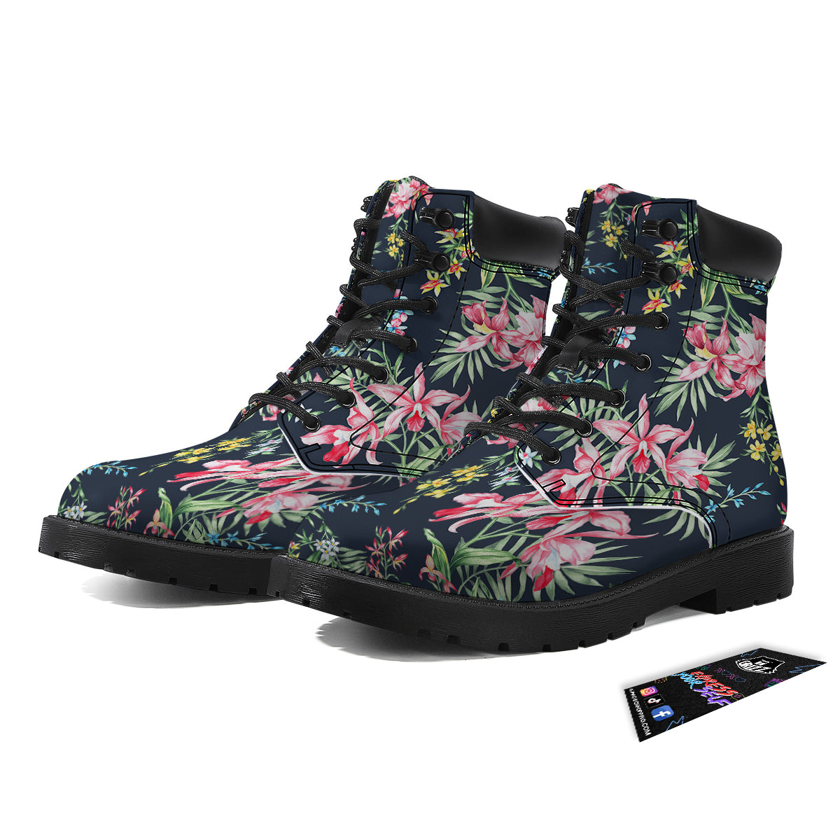 Flower Orchid Watercolor Print Pattern Boots-grizzshop