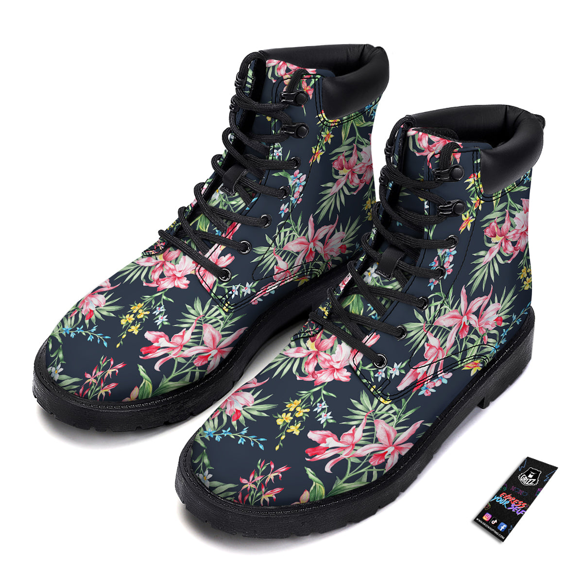 Flower Orchid Watercolor Print Pattern Boots-grizzshop