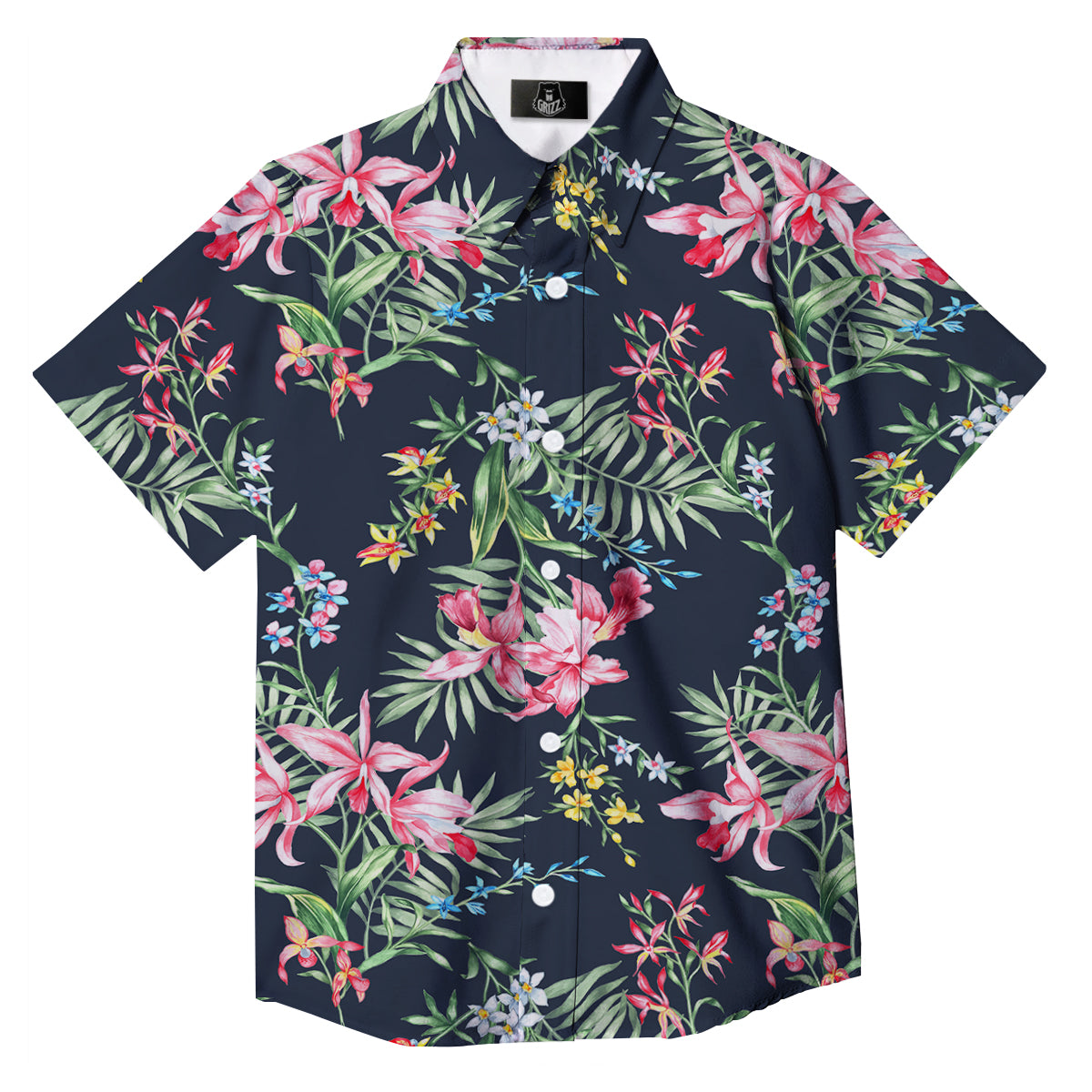 Flower Orchid Watercolor Print Pattern Button Up Shirt-grizzshop