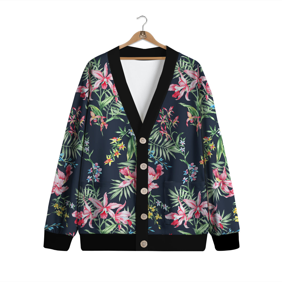Flower Orchid Watercolor Print Pattern Cardigan-grizzshop