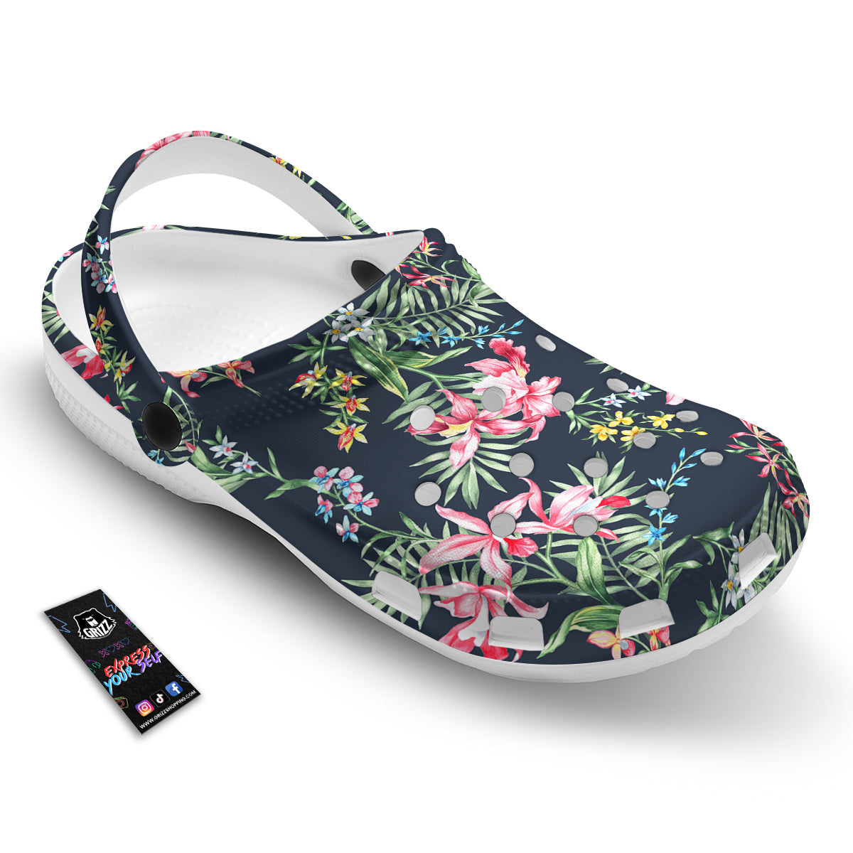 Flower Orchid Watercolor Print Pattern Clog-grizzshop