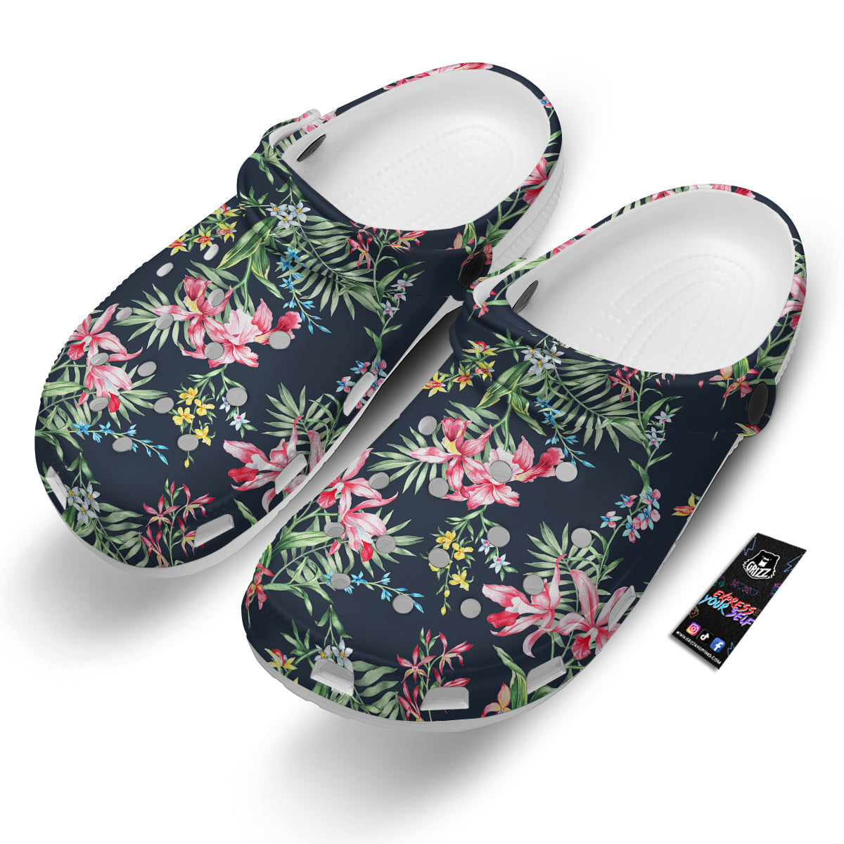 Flower Orchid Watercolor Print Pattern Clog-grizzshop