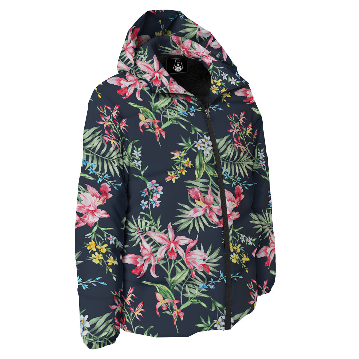 Flower Orchid Watercolor Print Pattern Down Jacket-grizzshop