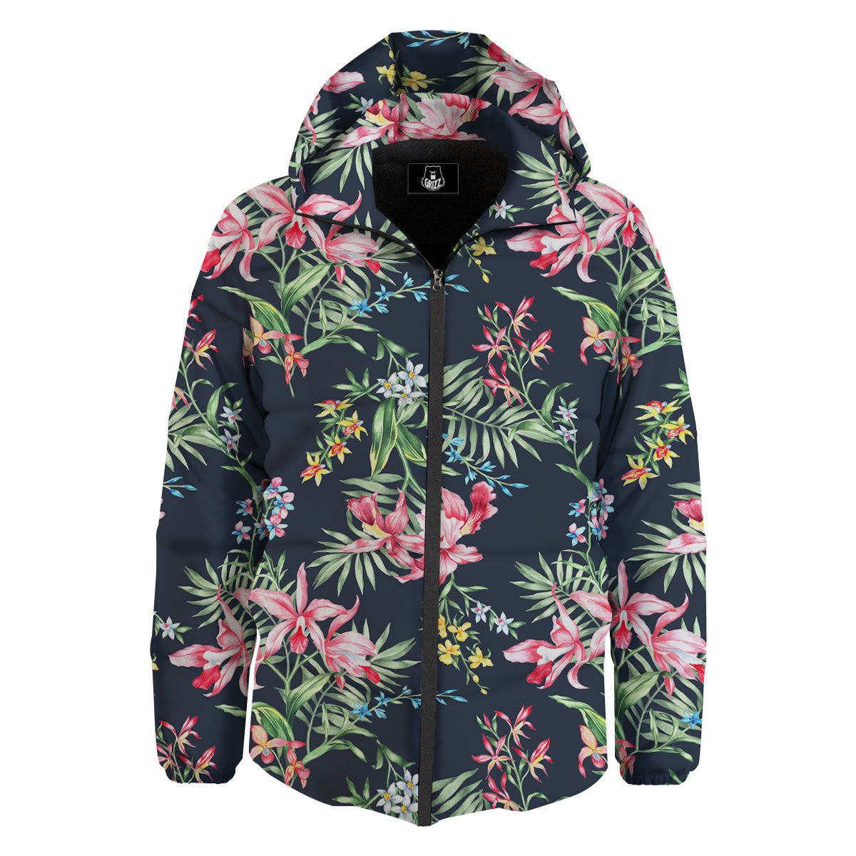 Flower Orchid Watercolor Print Pattern Down Jacket-grizzshop