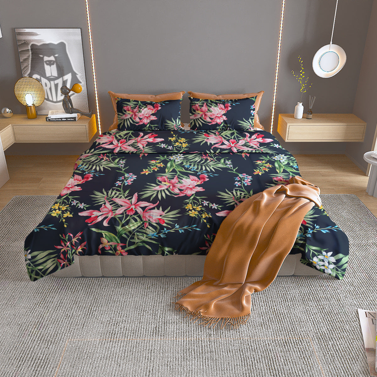 Flower Orchid Watercolor Print Pattern Duvet Cover Bedding Set