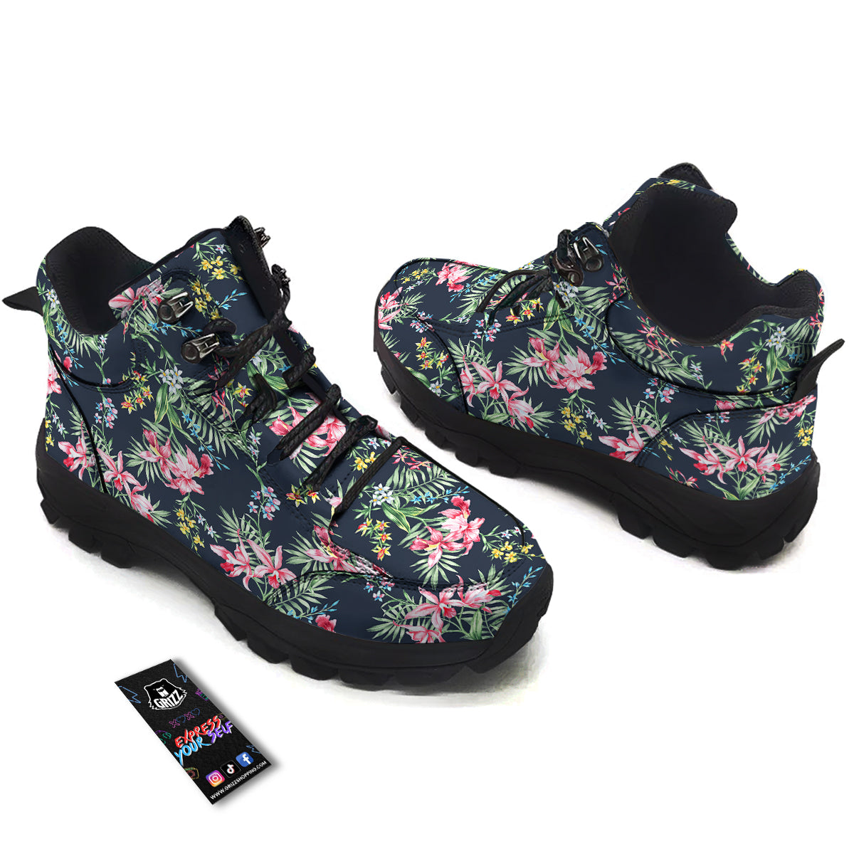 Flower Orchid Watercolor Print Pattern Hiking Shoes-grizzshop