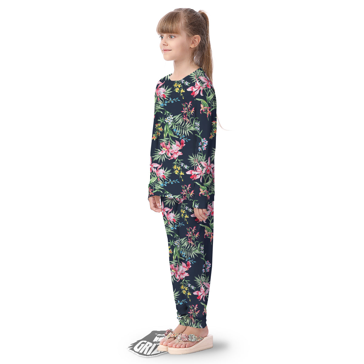 Flower Orchid Watercolor Print Pattern Kid's Pajamas-grizzshop