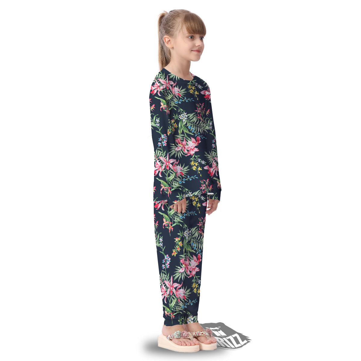 Flower Orchid Watercolor Print Pattern Kid's Pajamas-grizzshop