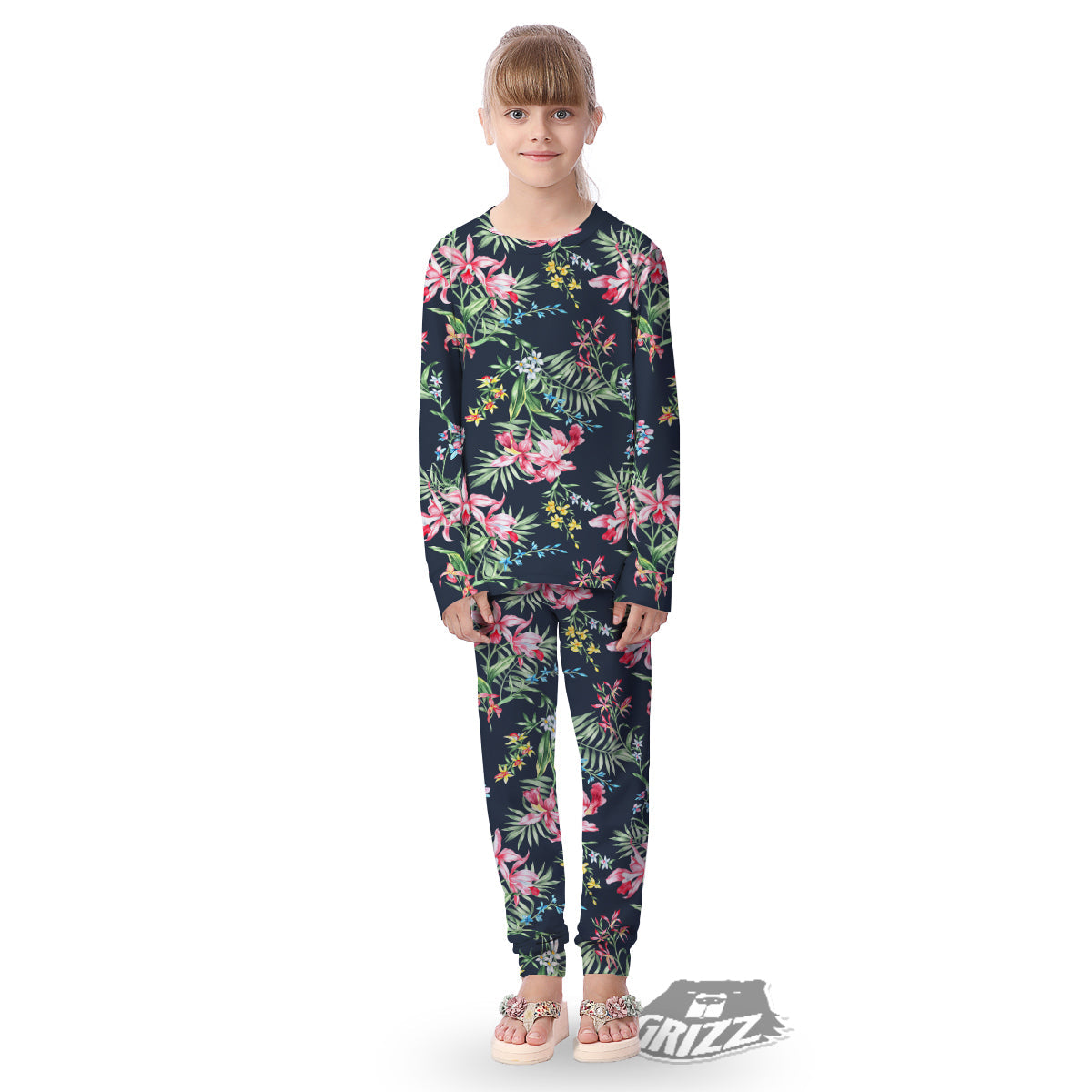 Flower Orchid Watercolor Print Pattern Kid's Pajamas-grizzshop