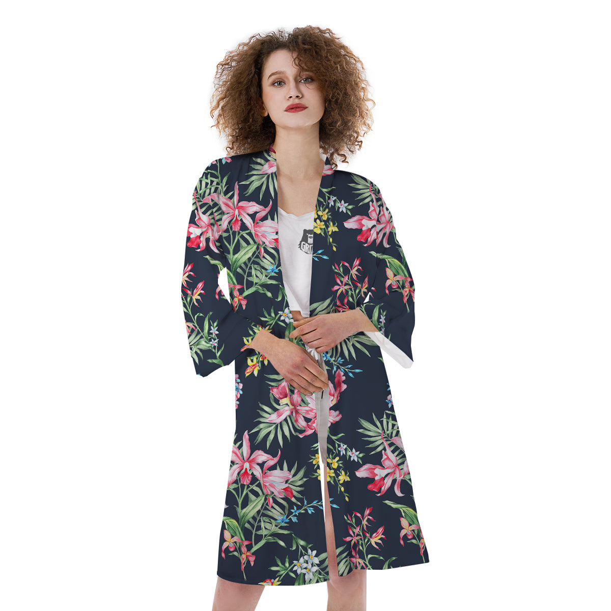 Flower Orchid Watercolor Print Pattern Kimono-grizzshop