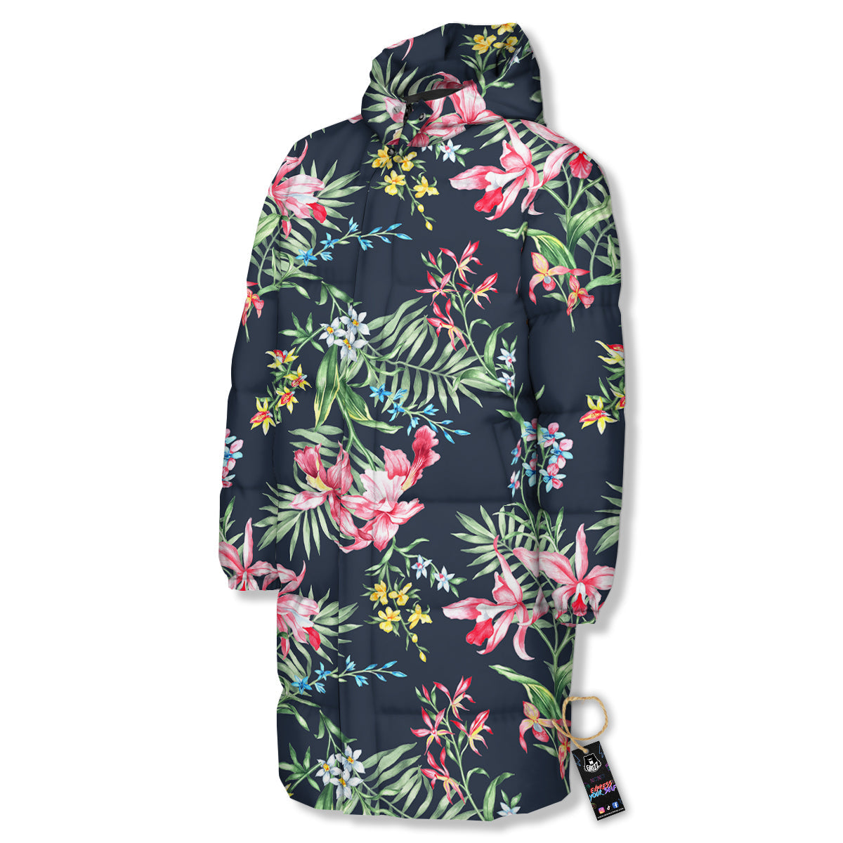 Flower Orchid Watercolor Print Pattern Long Down Jacket-grizzshop