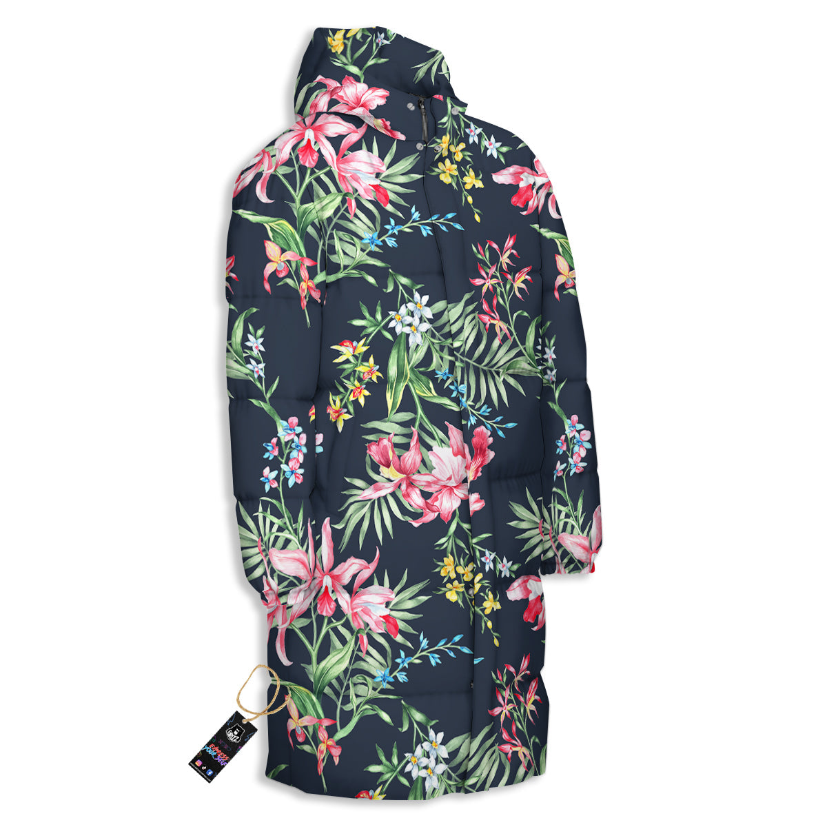 Flower Orchid Watercolor Print Pattern Long Down Jacket-grizzshop