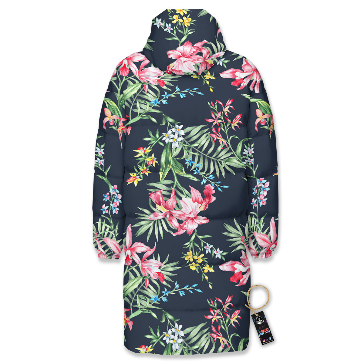 Flower Orchid Watercolor Print Pattern Long Down Jacket-grizzshop