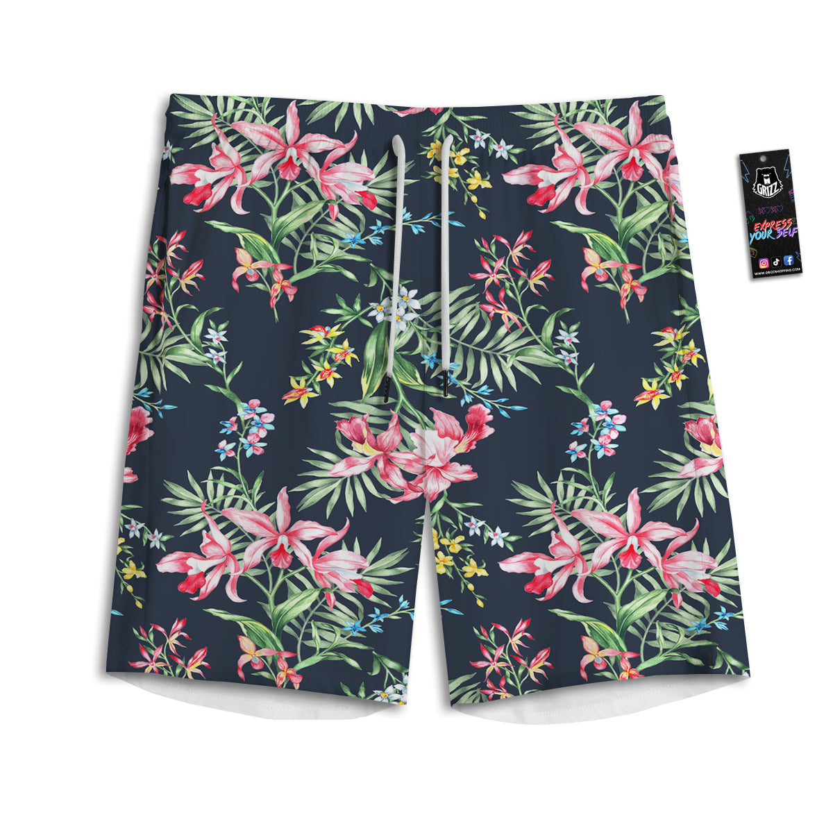Flower Orchid Watercolor Print Pattern Men's Athletic Shorts