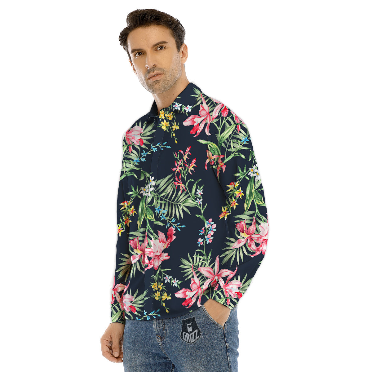 Flower Orchid Watercolor Print Pattern Men's Dress Shirts-grizzshop
