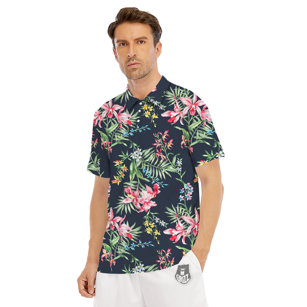 Flower Orchid Watercolor Print Pattern Men's Golf Shirts-grizzshop