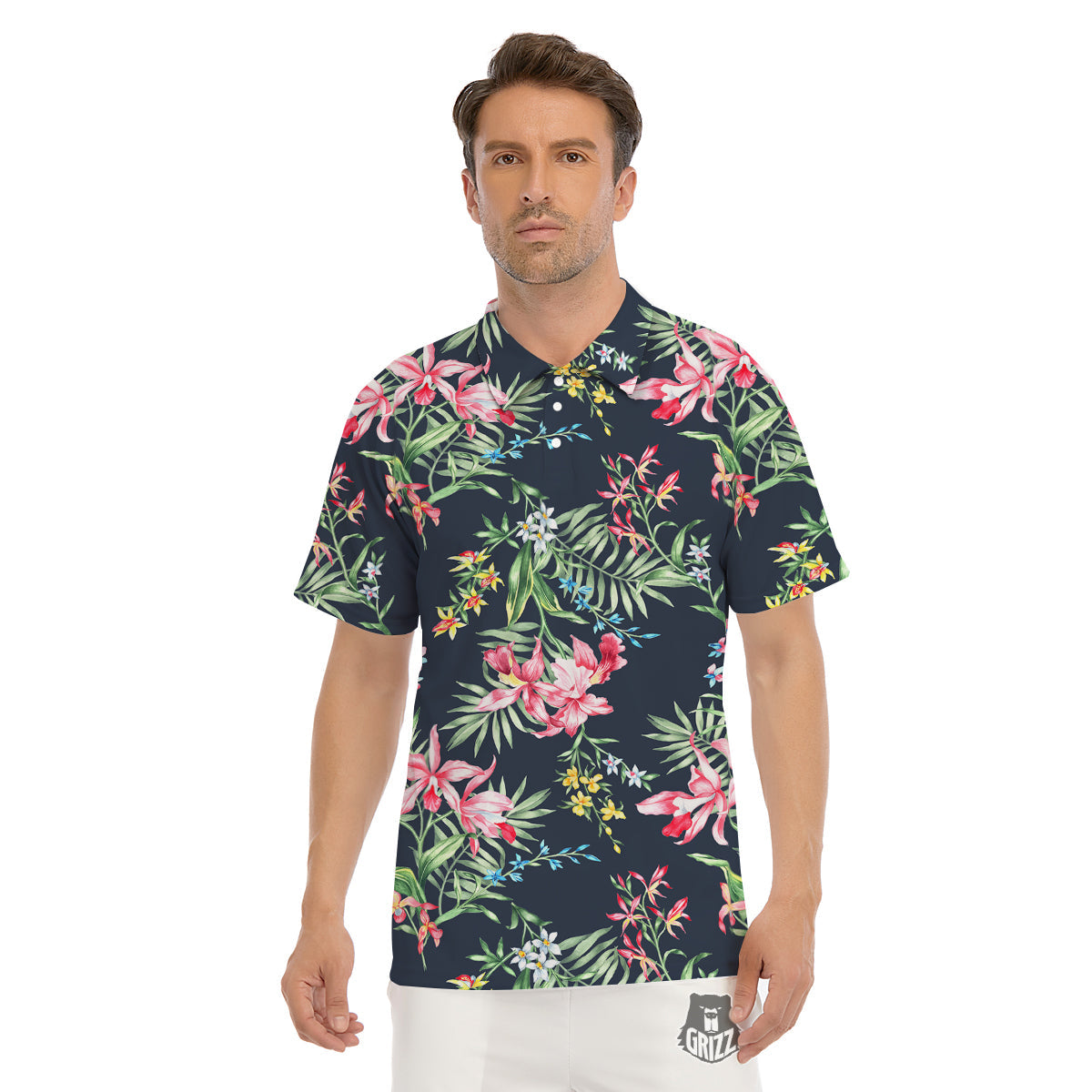 Flower Orchid Watercolor Print Pattern Men's Golf Shirts-grizzshop