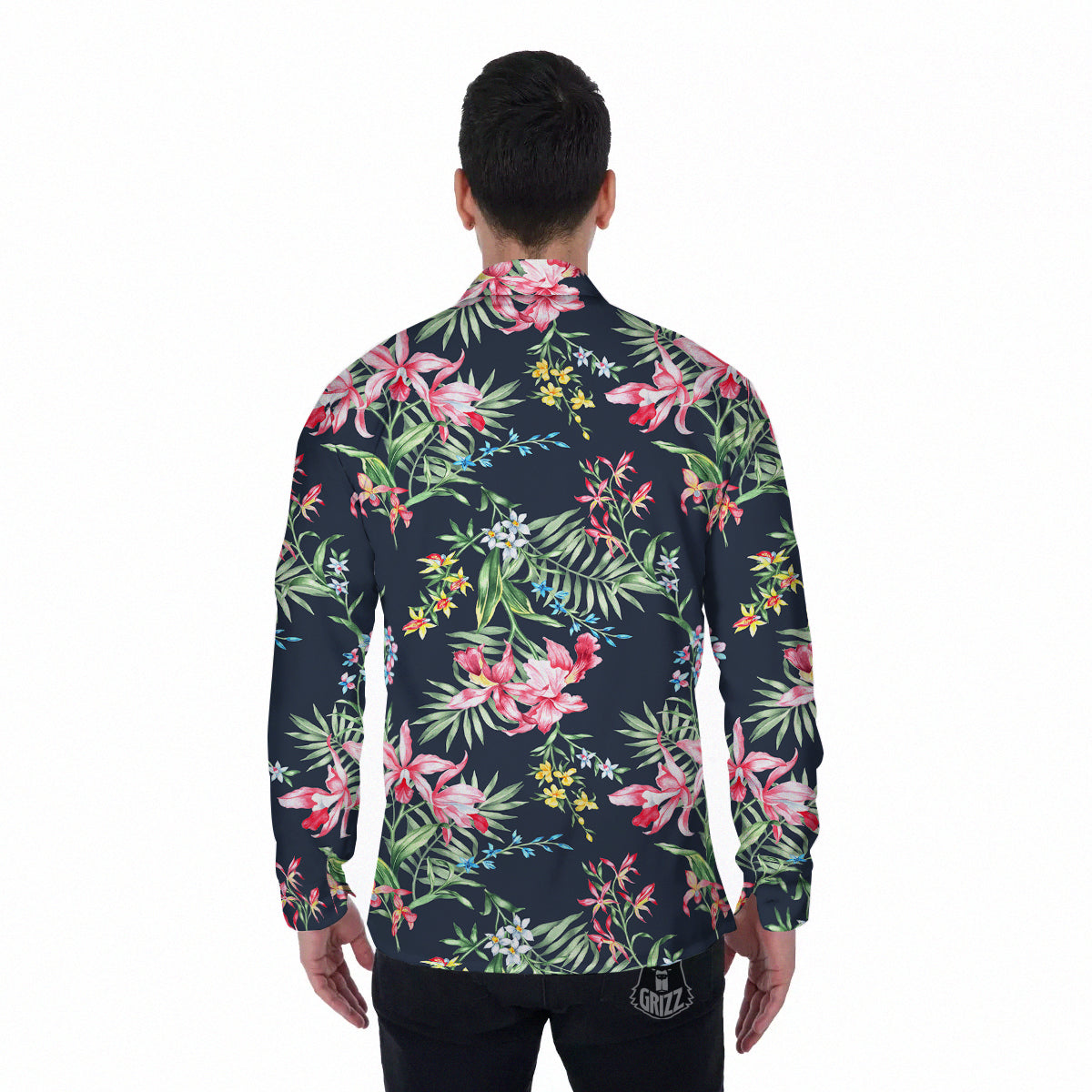 Flower Orchid Watercolor Print Pattern Men's Long Sleeve Shirts-grizzshop