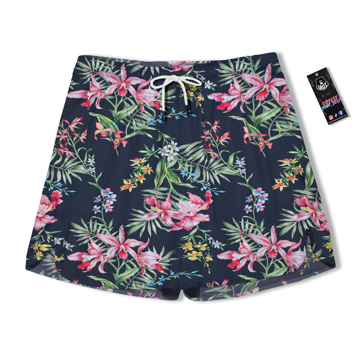 Flower Orchid Watercolor Print Pattern Men's Running Shorts-grizzshop