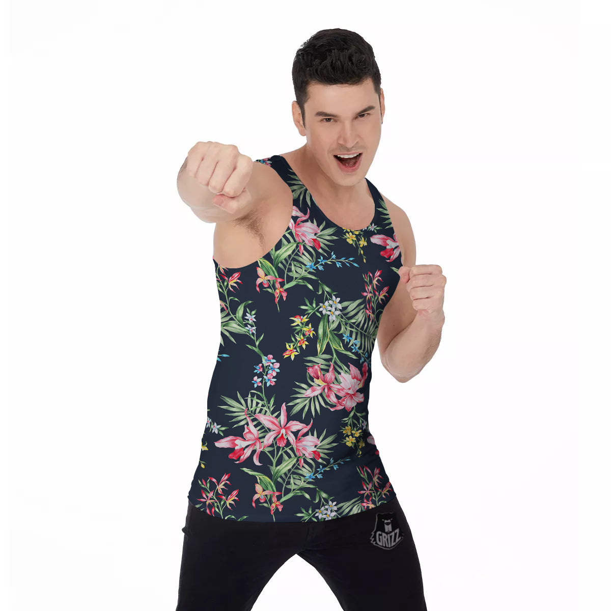 Flower Orchid Watercolor Print Pattern Men's Tank Top-grizzshop