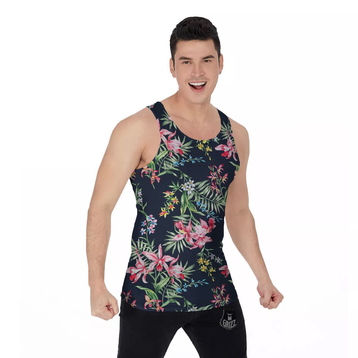 Flower Orchid Watercolor Print Pattern Men's Tank Top-grizzshop
