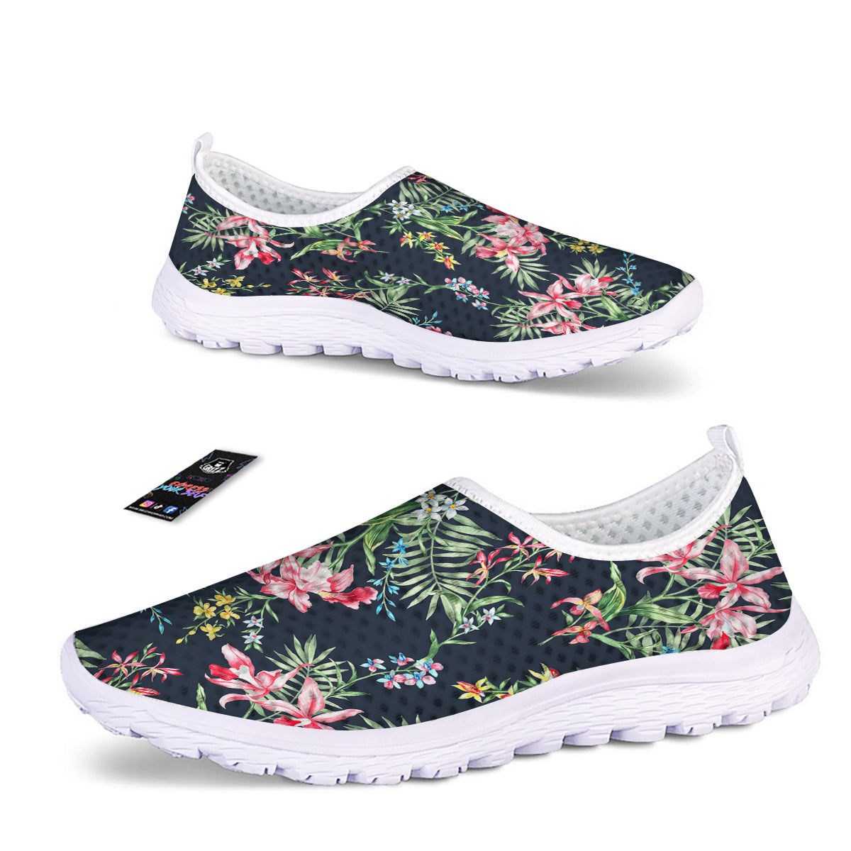 Flower Orchid Watercolor Print Pattern Nurse Shoes-grizzshop