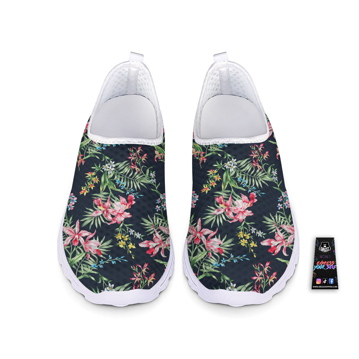 Flower Orchid Watercolor Print Pattern Nurse Shoes-grizzshop