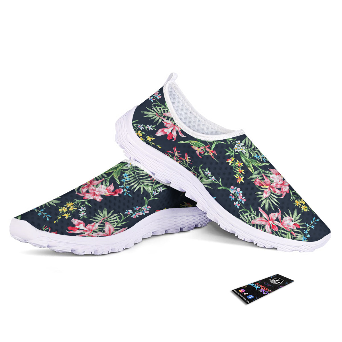 Flower Orchid Watercolor Print Pattern Nurse Shoes-grizzshop
