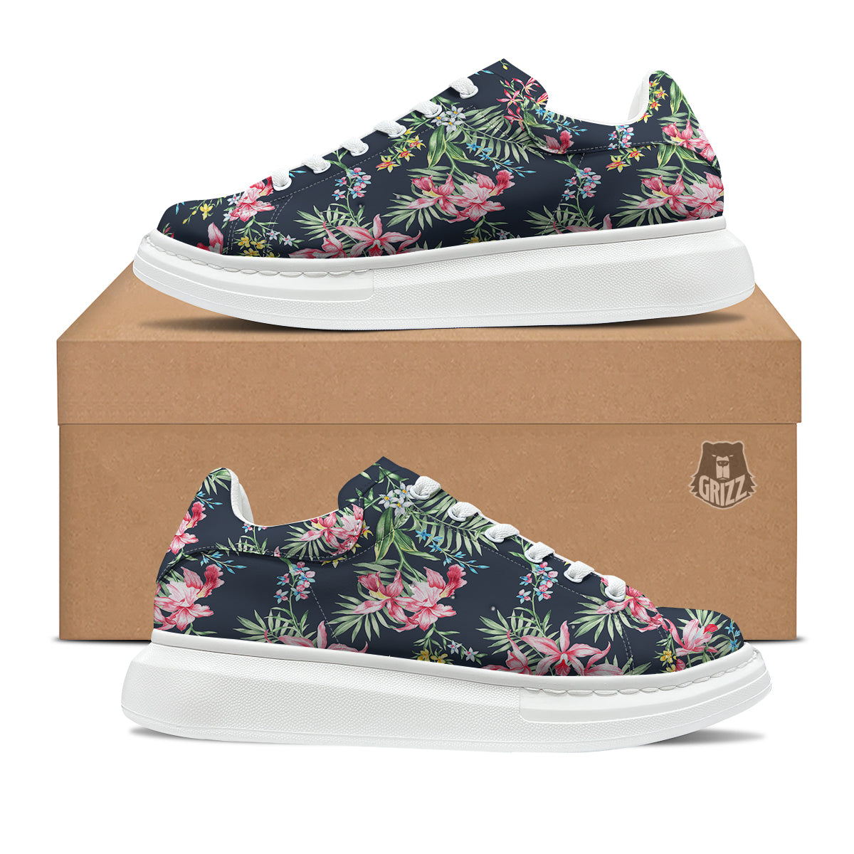 Flower Orchid Watercolor Print Pattern Platform Shoes-grizzshop