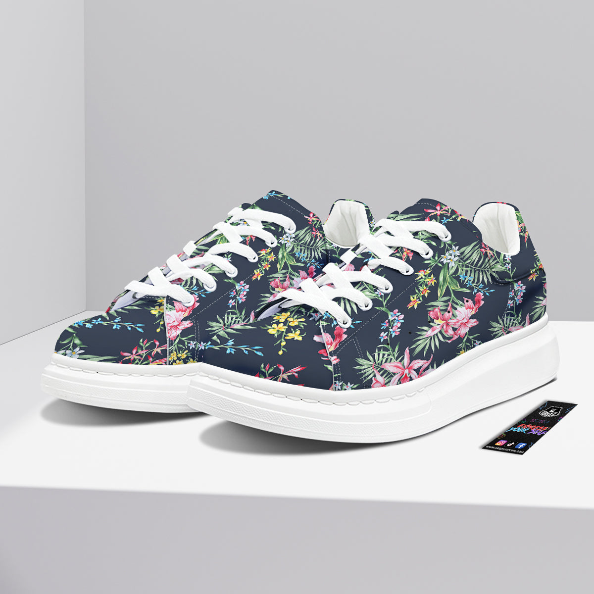 Flower Orchid Watercolor Print Pattern Platform Shoes-grizzshop