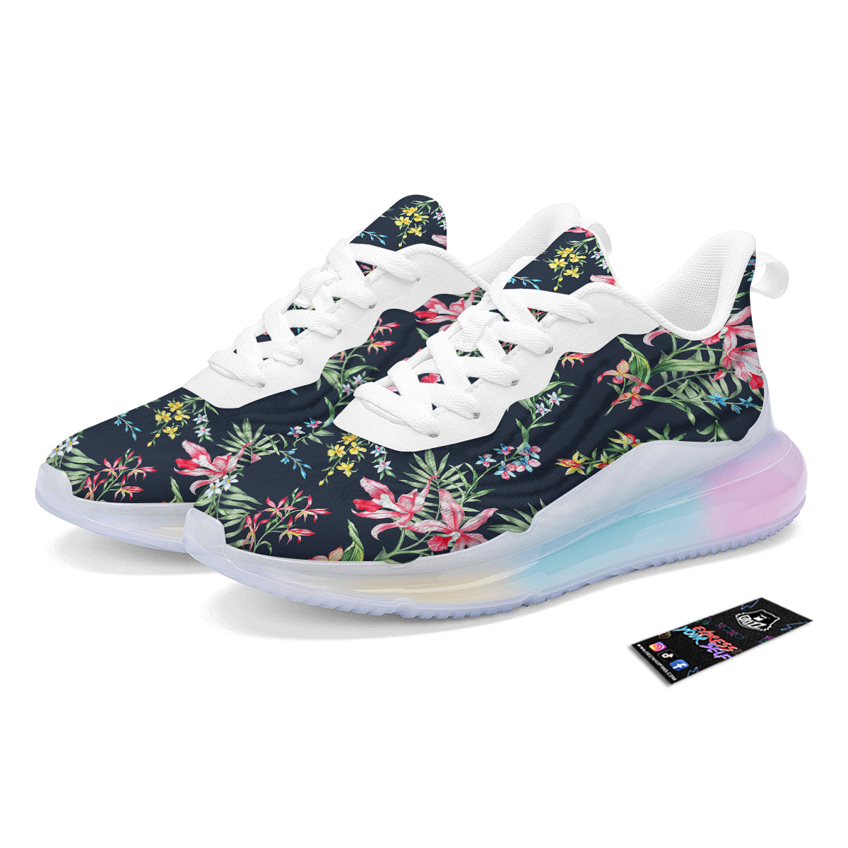 Flower Orchid Watercolor Print Pattern Running Sneakers-grizzshop