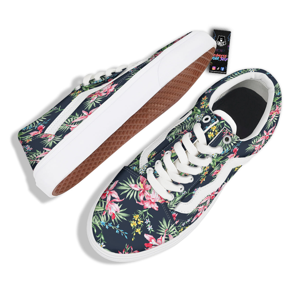 Flower Orchid Watercolor Print Pattern Skate Shoes-grizzshop