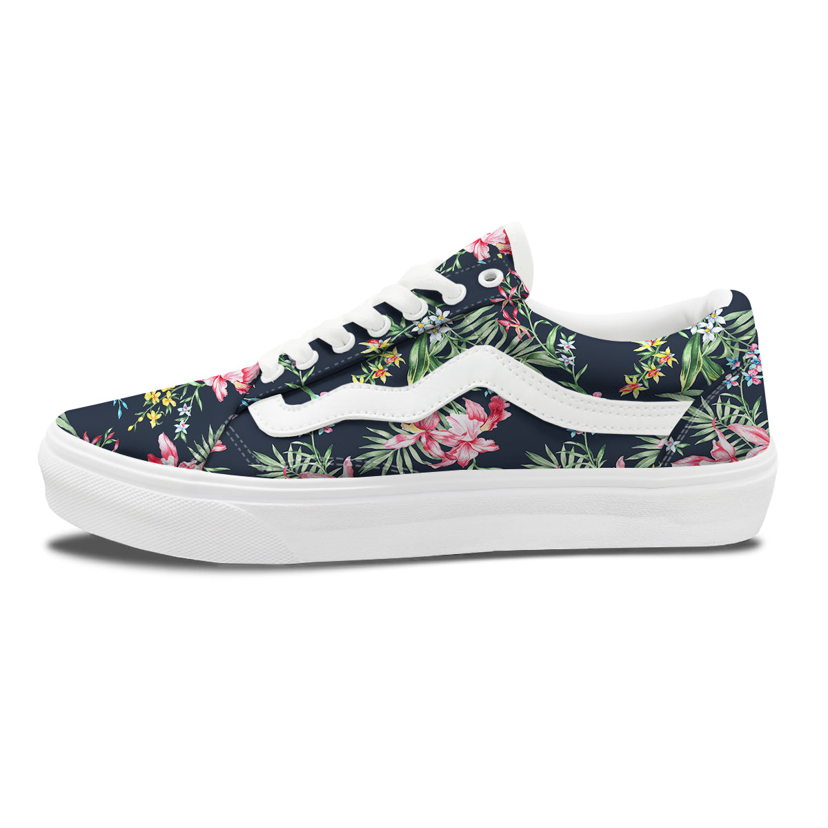 Flower Orchid Watercolor Print Pattern Skate Shoes-grizzshop