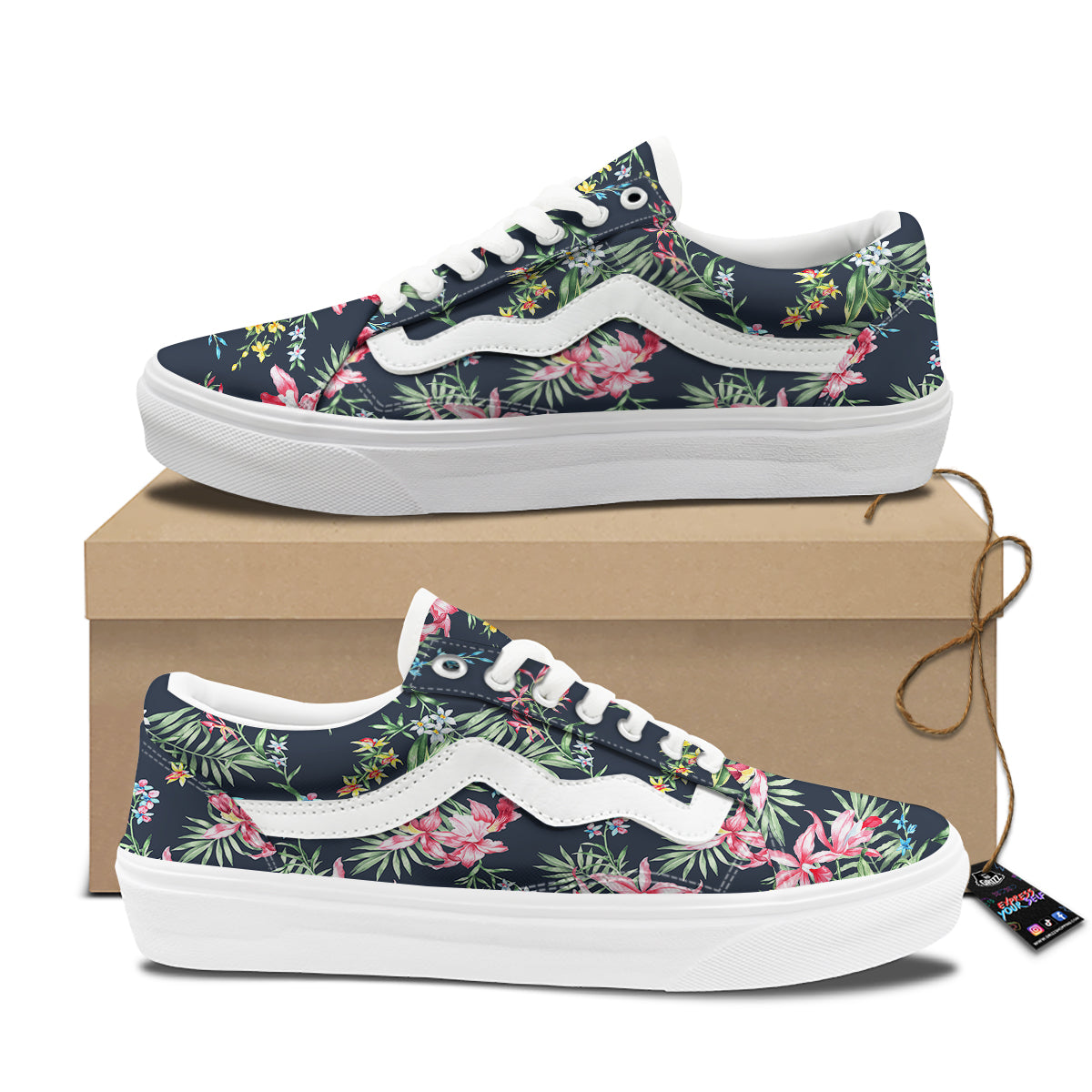 Flower Orchid Watercolor Print Pattern Skate Shoes-grizzshop