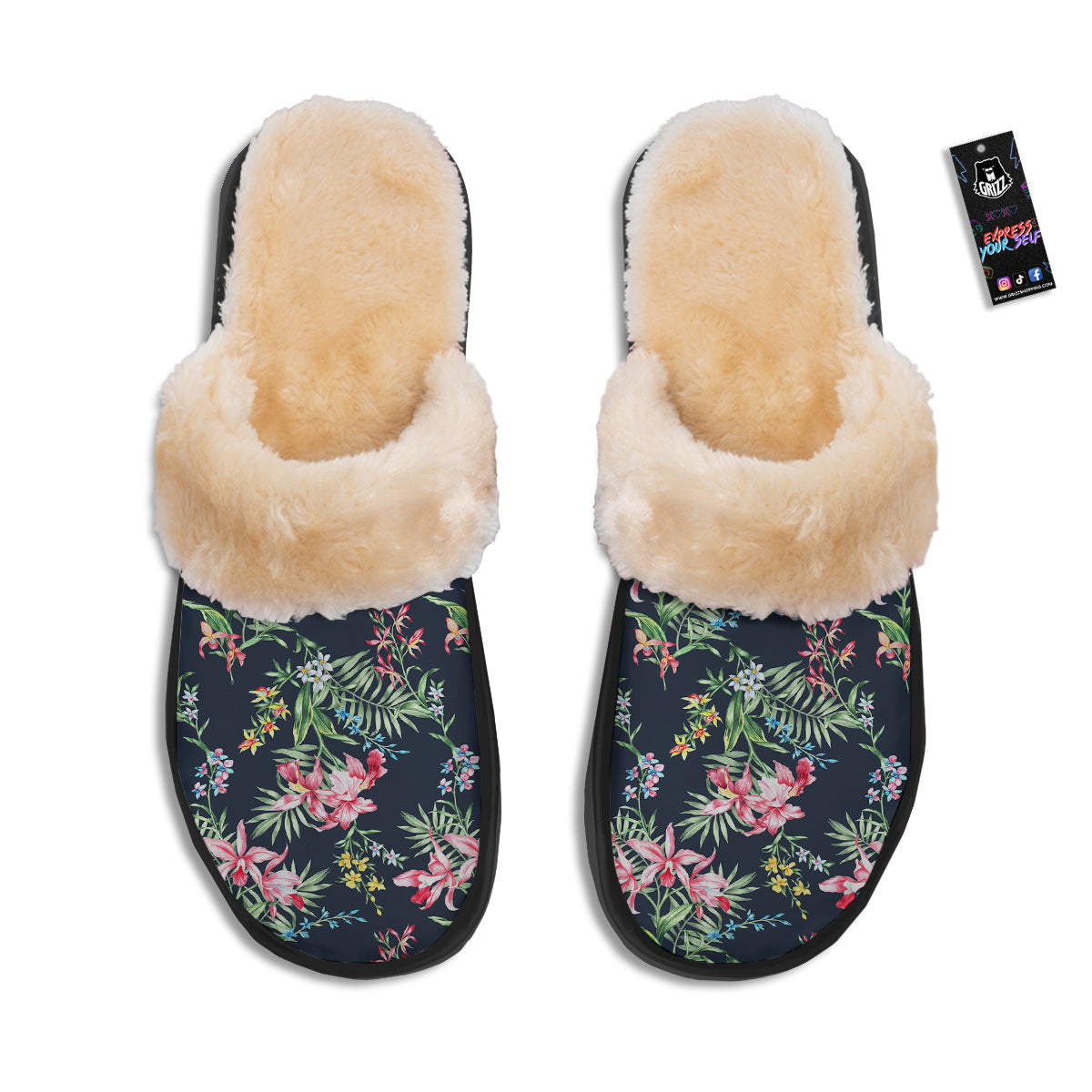 Flower Orchid Watercolor Print Pattern Slippers-grizzshop