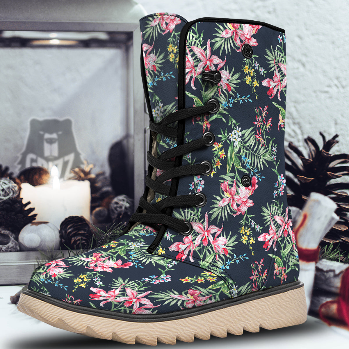 Flower Orchid Watercolor Print Pattern Snow Boots-grizzshop
