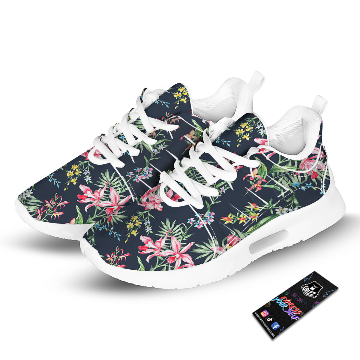 Flower Orchid Watercolor Print Pattern Tennis Shoes-grizzshop