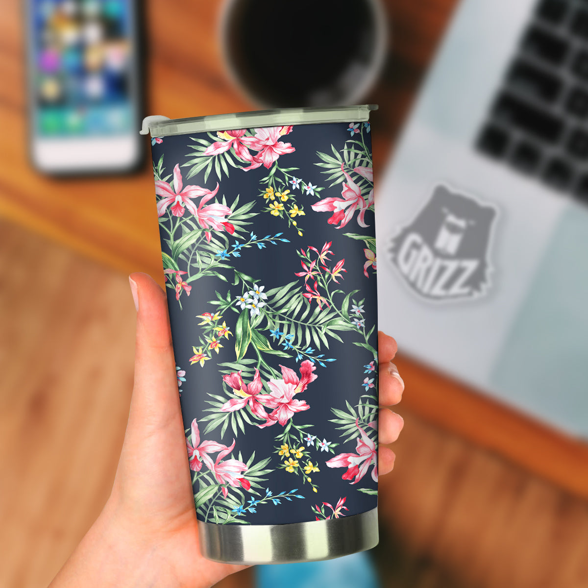 Flower Orchid Watercolor Print Pattern Tumbler-grizzshop