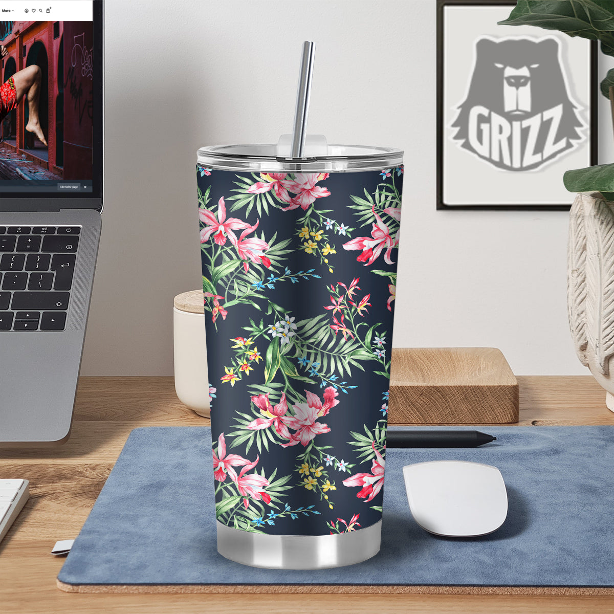 Flower Orchid Watercolor Print Pattern Tumbler-grizzshop