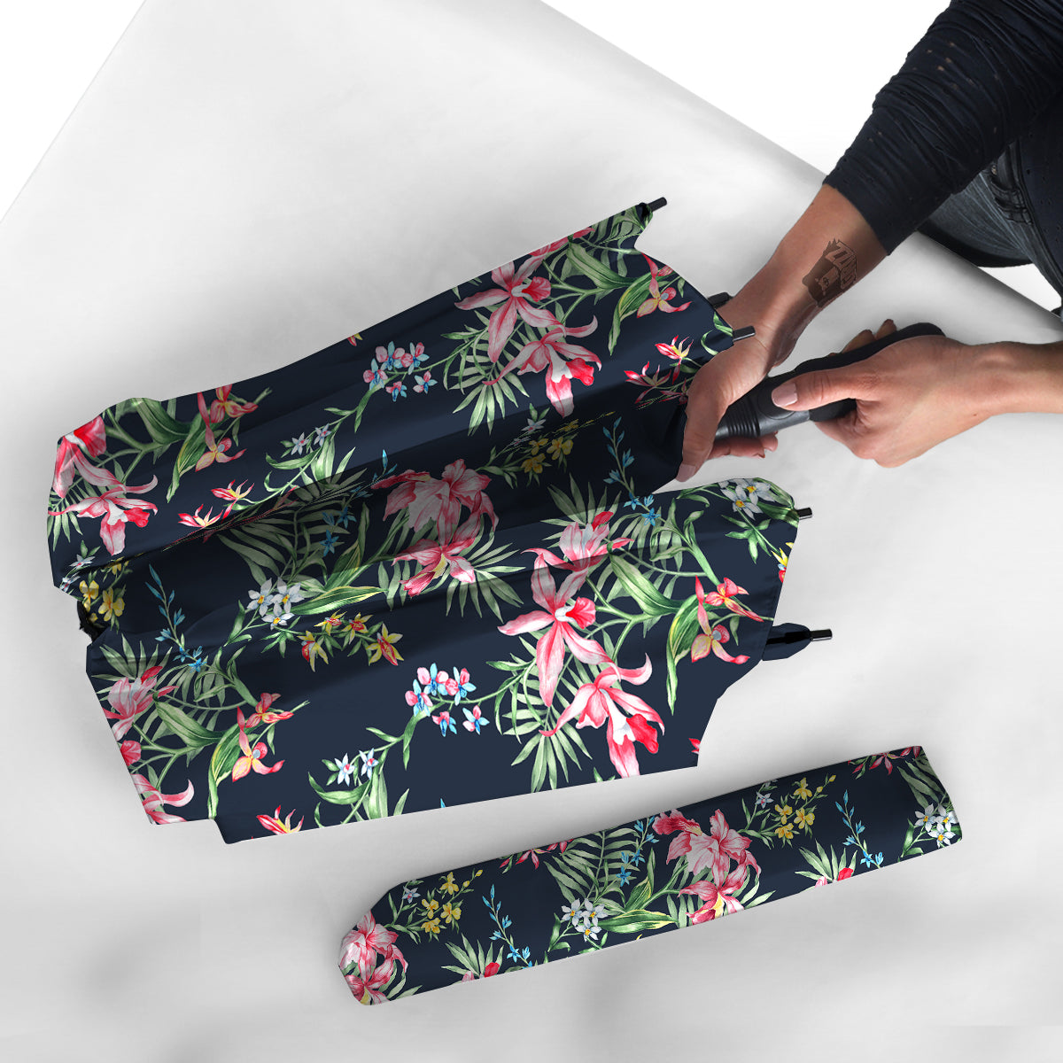 Flower Orchid Watercolor Print Pattern Umbrella-grizzshop