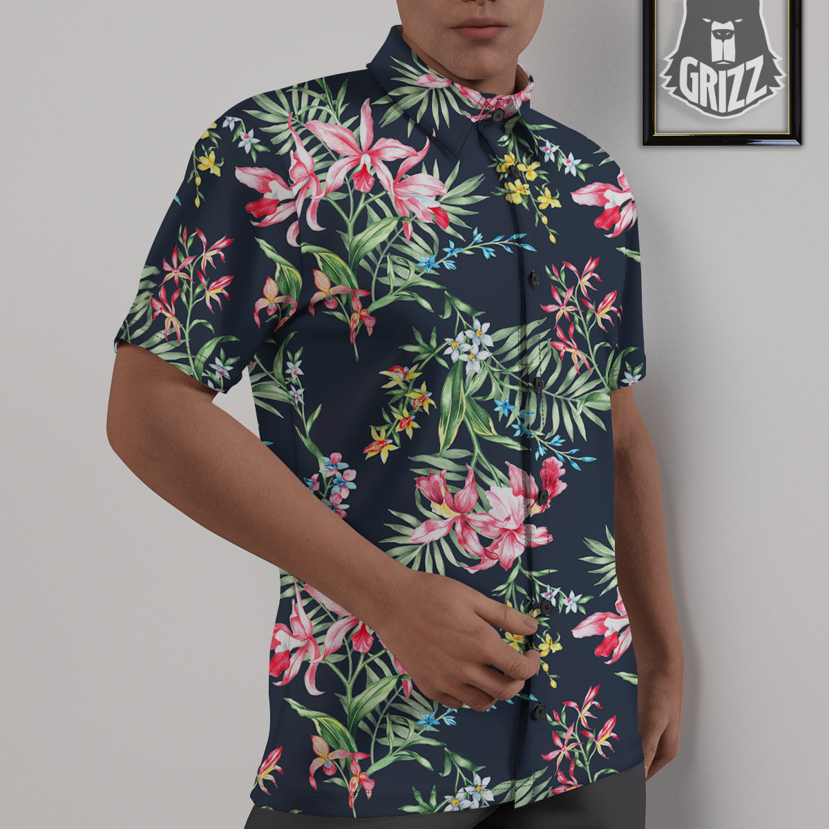 Flower Orchid Watercolor Print Pattern Untucked Shirts-grizzshop