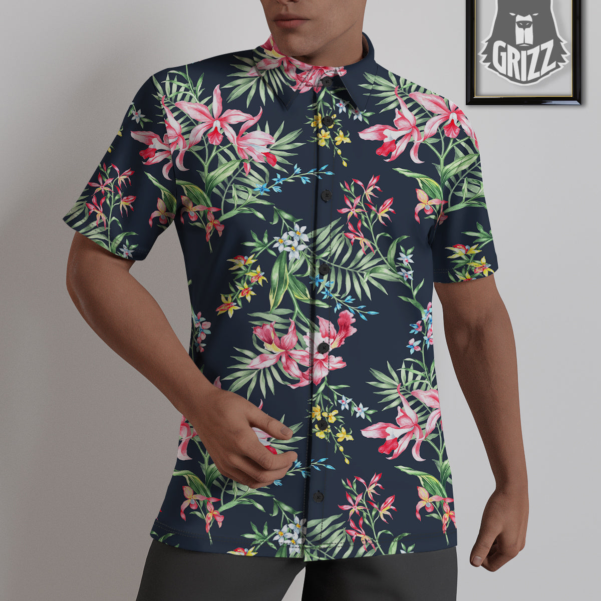 Flower Orchid Watercolor Print Pattern Untucked Shirts-grizzshop